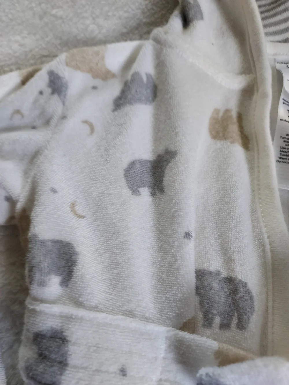 Carter's Cream Hooded Kids Robe with Gray & Tan Bear Print Bath Time Pool Summer